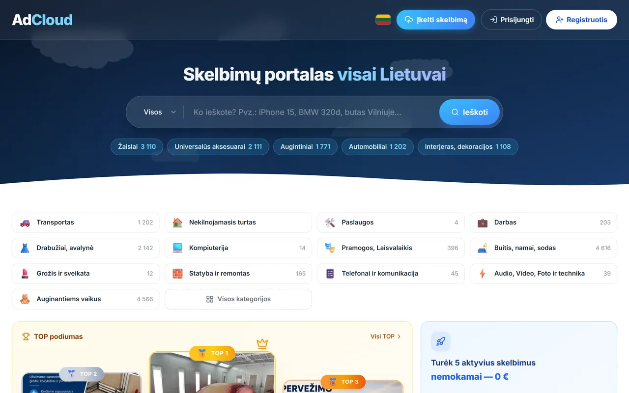 adcloud.lt — доска объявлений, созданная с нуля